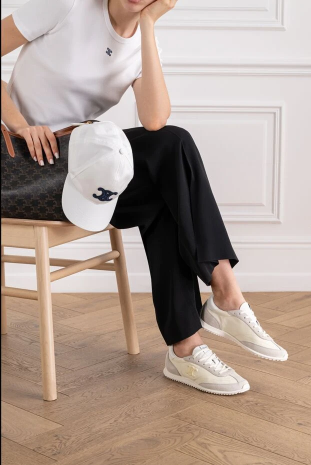 Celine women's racer sneakers in white nylon suede and smooth leather 194341 - photo 2