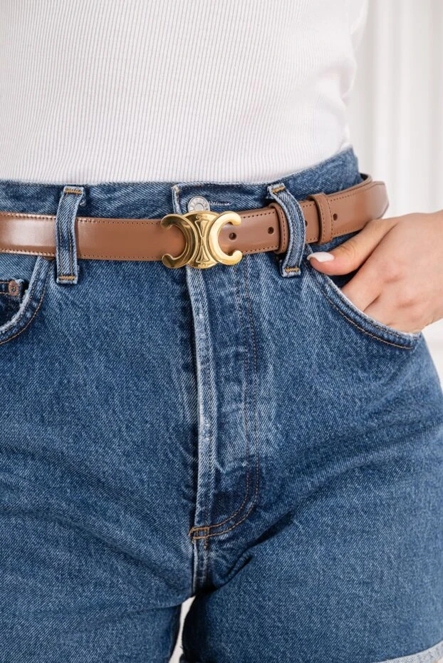 Celine brown triomphe  taurillon leather belt 194344 - photo 2
