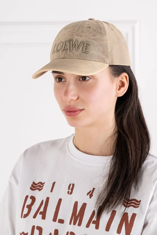 Loewe beige denim cap with contrast stitching and logo embroidery 194376 - photo 1