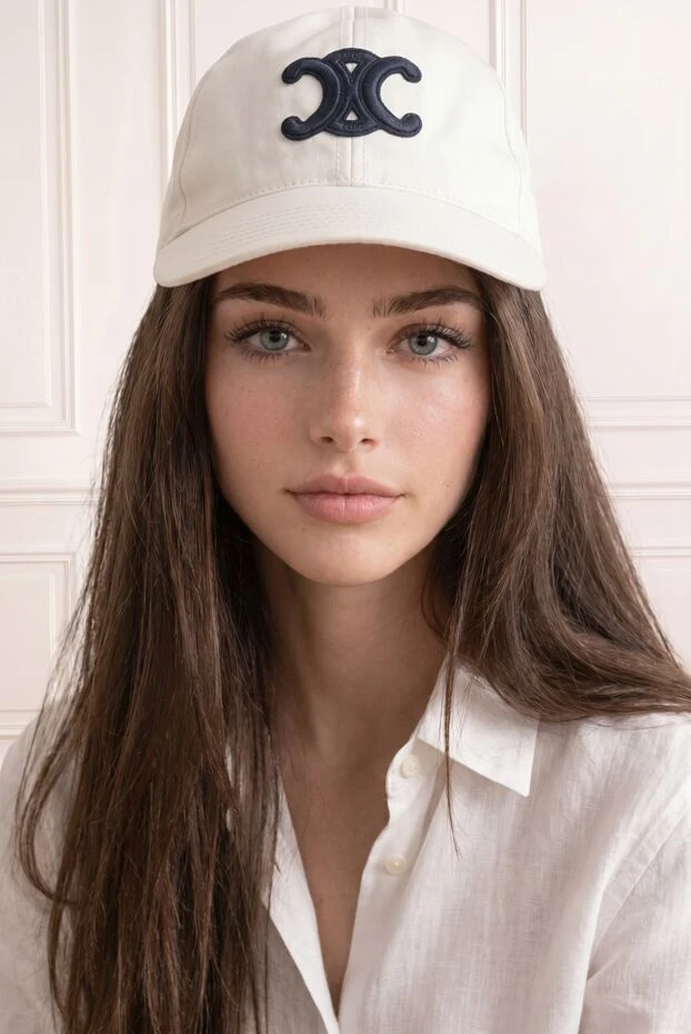 Celine women's white triomphe baseball cap with contrast logo 194377 - photo 2