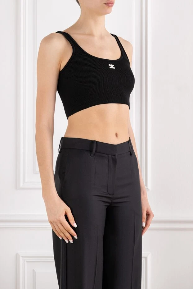 Celine black ribbed logo embroidered sports top 194378 - photo 3