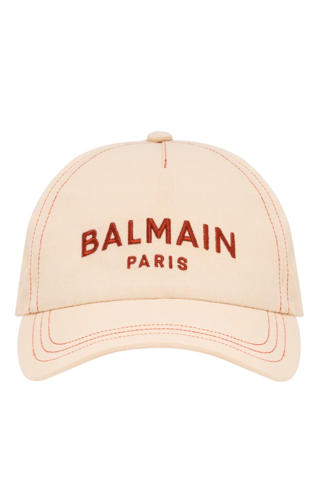 Balmain a sand-colored cotton cap with embroidery and a curved visor 194388 - photo 1