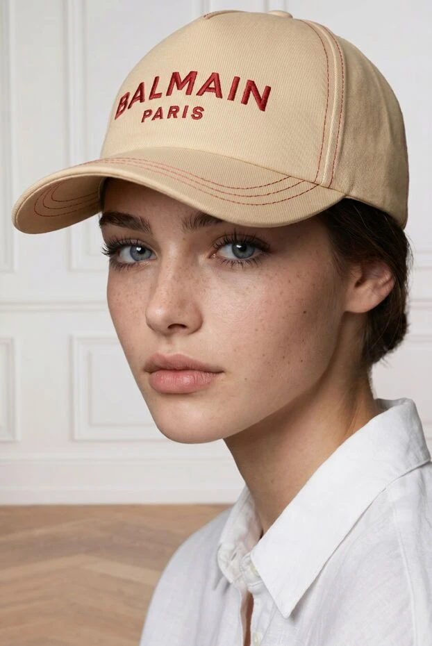 Balmain a sand-colored cotton cap with embroidery and a curved visor 194388 - photo 2