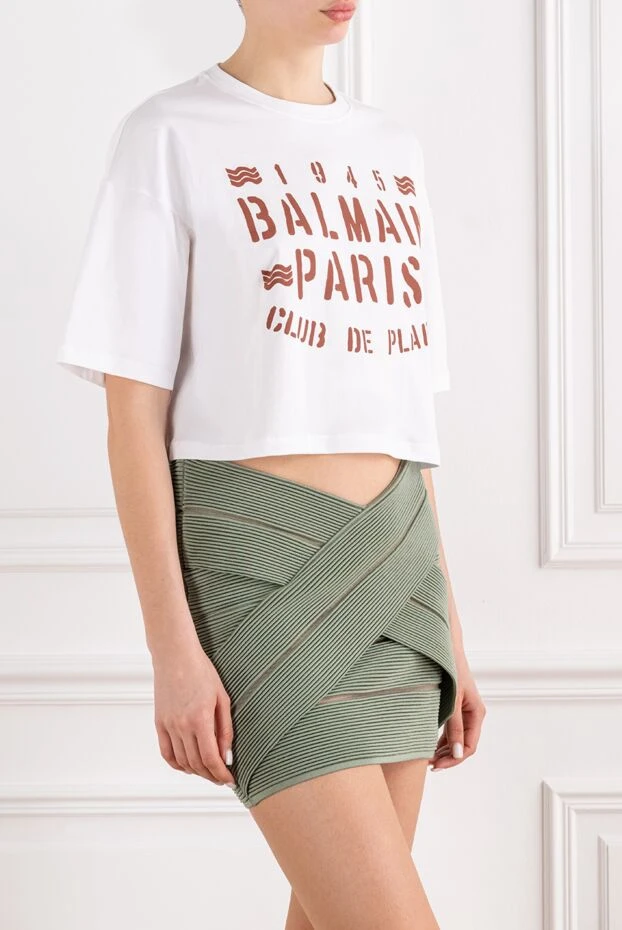 Balmain women's cropped t-shirt with white print 194389 - photo 3