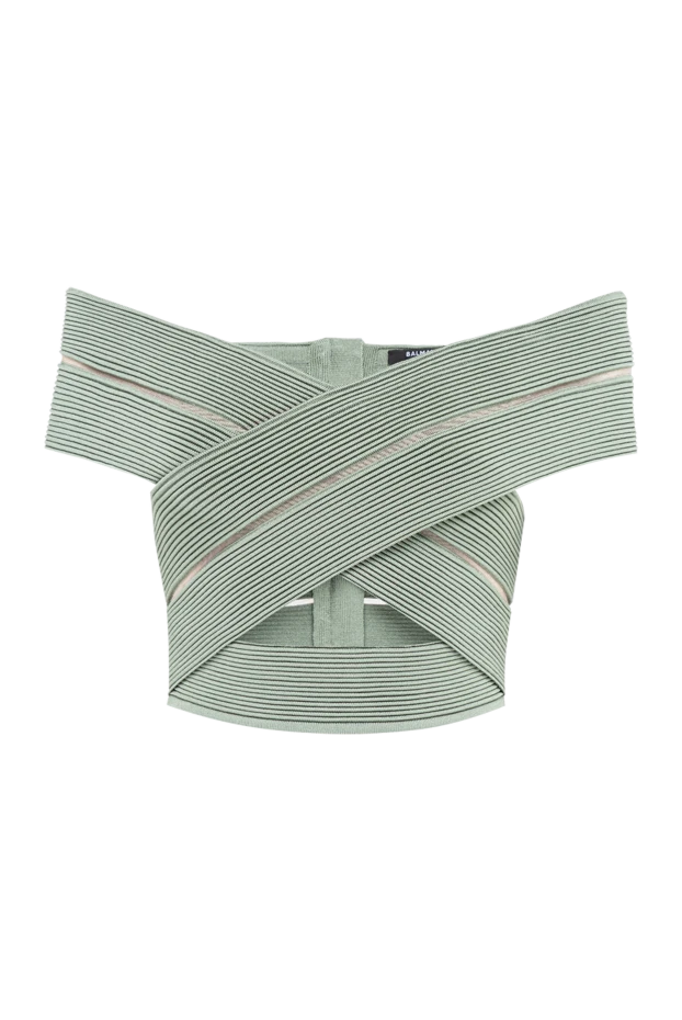 Balmain women's off-the-shoulder crop top in gray-green 194391 - photo 1