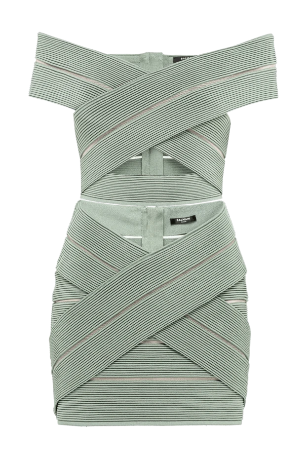 Balmain women's sage green ribbed crop top and mini skirt set 194392 - photo 1