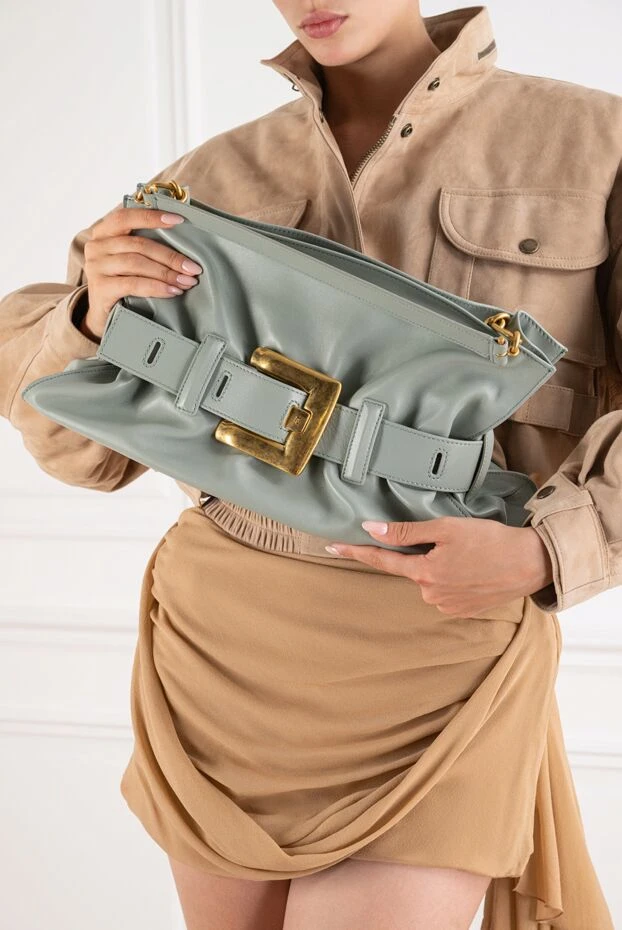 Balmain anthem medium calfskin bag in lime green 194397 - photo 2