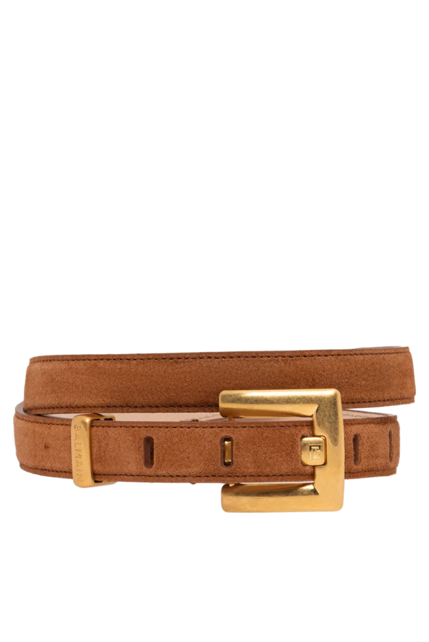 Balmain anthem brown suede belt with gold buckle 194400 - photo 1