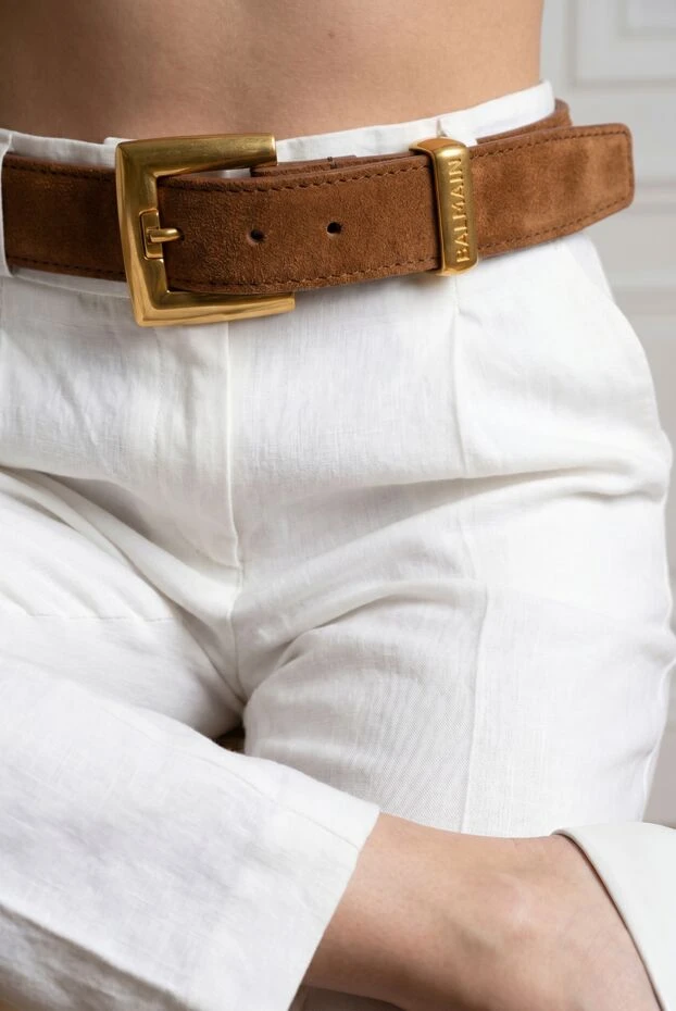Balmain anthem brown suede belt with gold buckle 194400 - photo 3