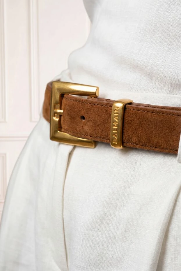 Balmain anthem brown suede belt with gold buckle 194400 - photo 2