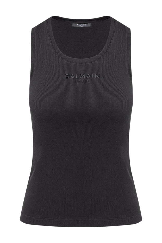 Balmain women's black finely ribbed knit tank top 194403 - photo 1