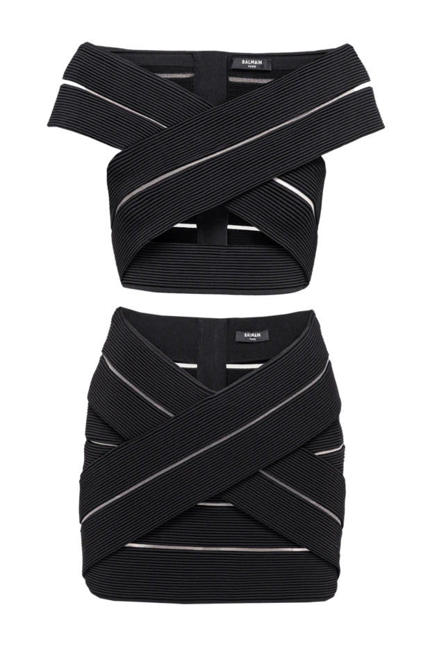 Balmain women's black suit consisting of a cropped top and a ribbed mini skirt 194411 - photo 1