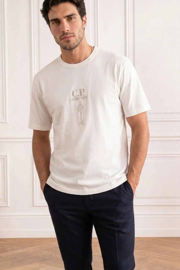 C.P. Company white cotton men's t-shirt with logo and british sailor print 194450 - photo 3