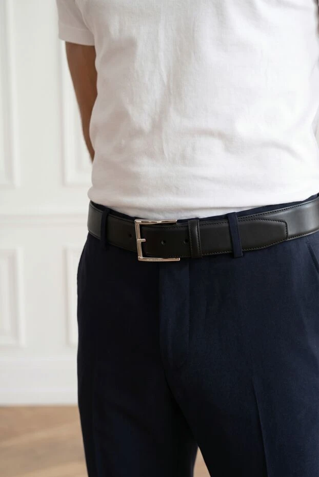 A.Testoni matte black belt with a simple design and a laconic metal buckle 194501 - photo 2