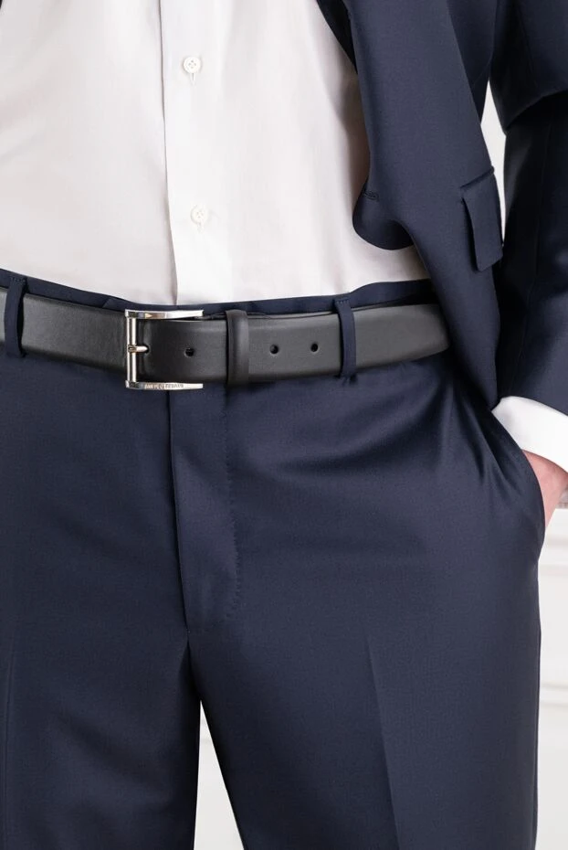 A.Testoni matte black belt with a simple design and a laconic metal buckle 194501 - photo 3