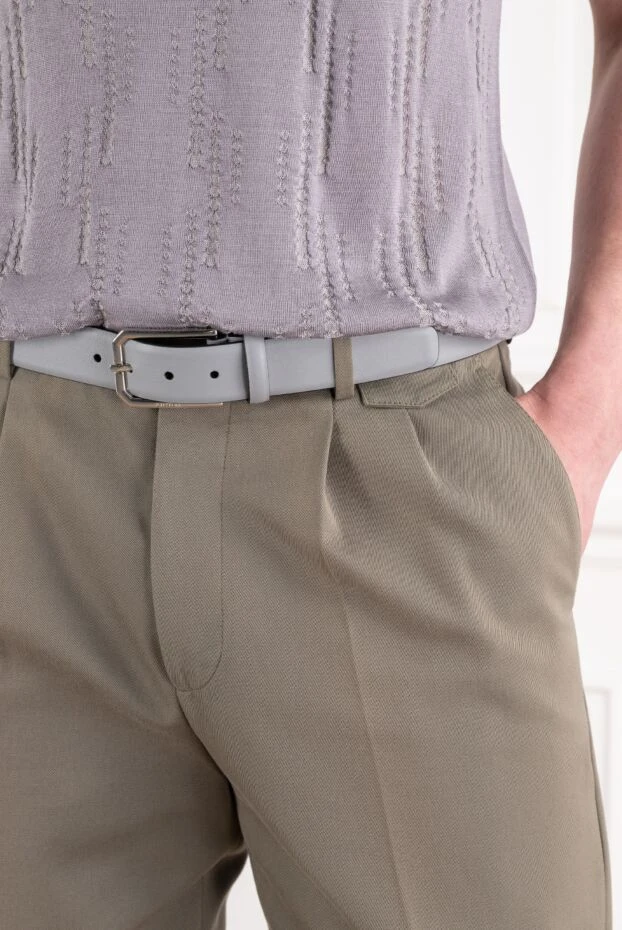 A.Testoni light grey matte belt with faceted metal buckle and leather fastener 194513 - photo 2