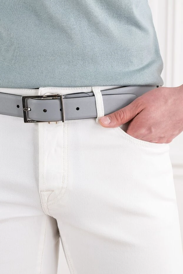 A.Testoni smoke grey premium smooth leather belt with rectangular buckle 194514 - photo 2