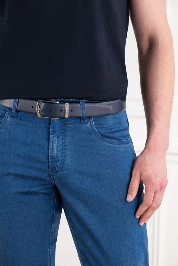 A.Testoni blue smooth leather belt with an elegant trapezoid buckle 194516 - photo 2