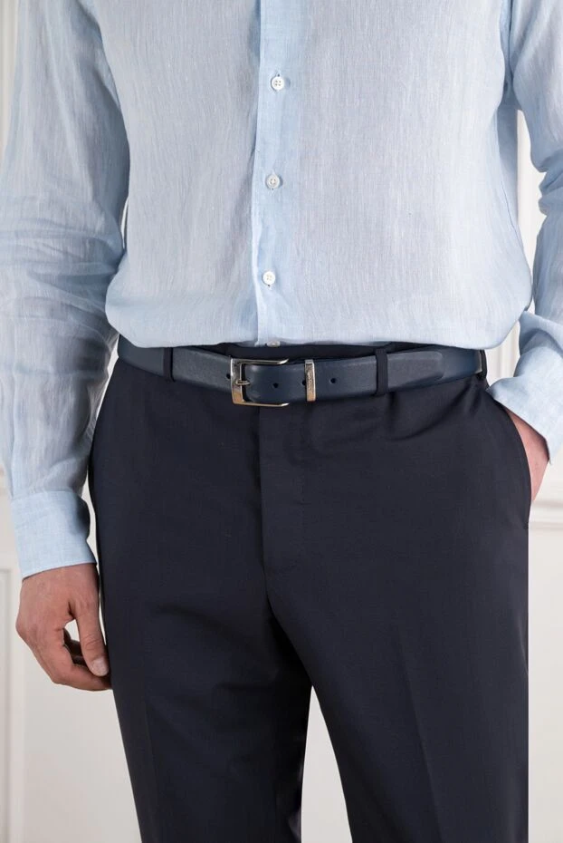 A.Testoni a noble dark blue matte leather belt with a rectangular buckle 194517 - photo 2