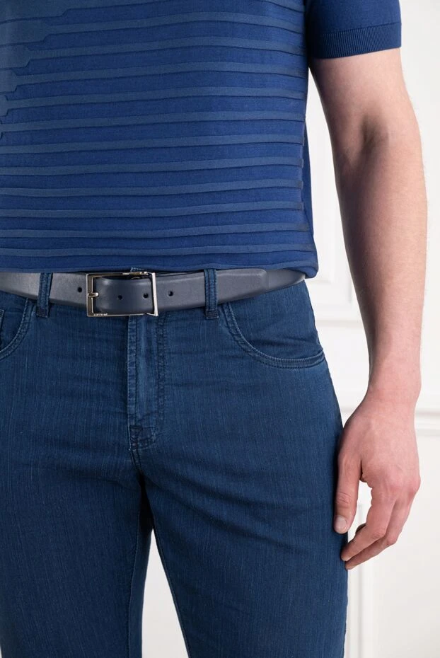 A.Testoni dark blue leather belt with a rectangular buckle 194518 - photo 2
