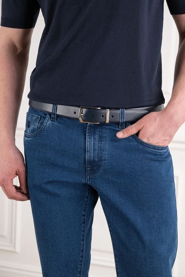 A.Testoni a noble dark blue belt made of smooth leather with a trapezoid buckle 194527 - photo 2