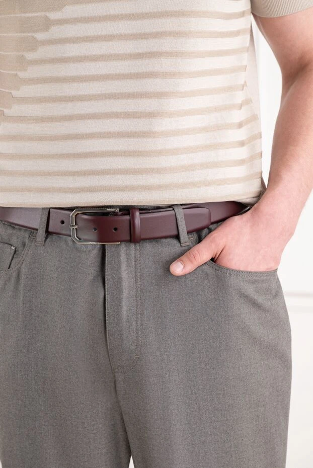 A.Testoni burgundy leather belt with a hexagonal buckle 194529 - photo 3