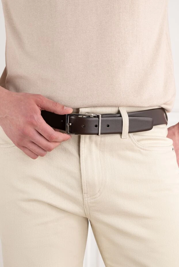 A.Testoni dark brown smooth leather belt with a thin rectangular buckle 194536 - photo 2