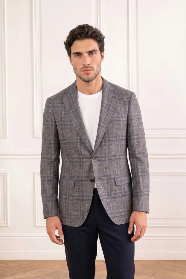 Sartoria Latorre glen men's grey blue check blazer with patch flaps 194605 - photo 2