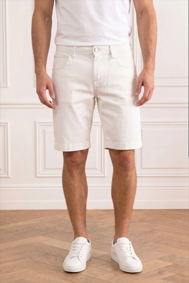 Jacob Cohen white men's denim shorts with a branded pocket square 194619 - photo 2