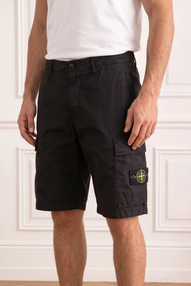 Stone Island вузькі чорні шорти-бермуди у стилі карго з кишенями на блискавці 194625 - фото 2