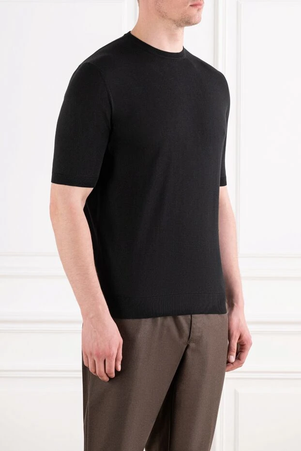 Cesare di Napoli black men's short-sleeved jumper made of natural silk and cotton 194644 - photo 3
