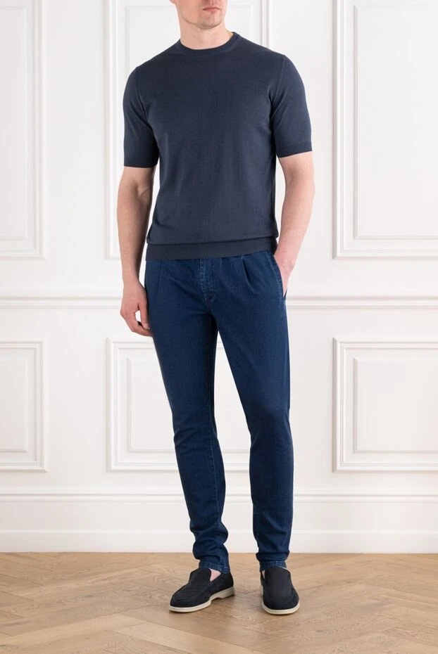 Cesare di Napoli men's dark blue silk and cotton jumper 194647 - photo 2