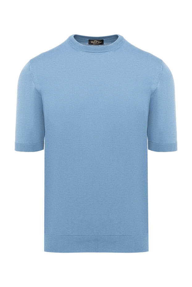 Cesare di Napoli light blue men's lightweight short sleeve jumper made of cotton and silk 194648 - photo 1