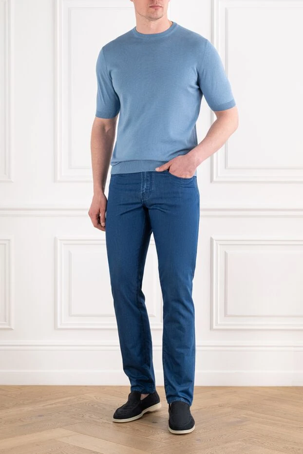 Cesare di Napoli light blue men's lightweight short sleeve jumper made of cotton and silk 194648 - photo 2