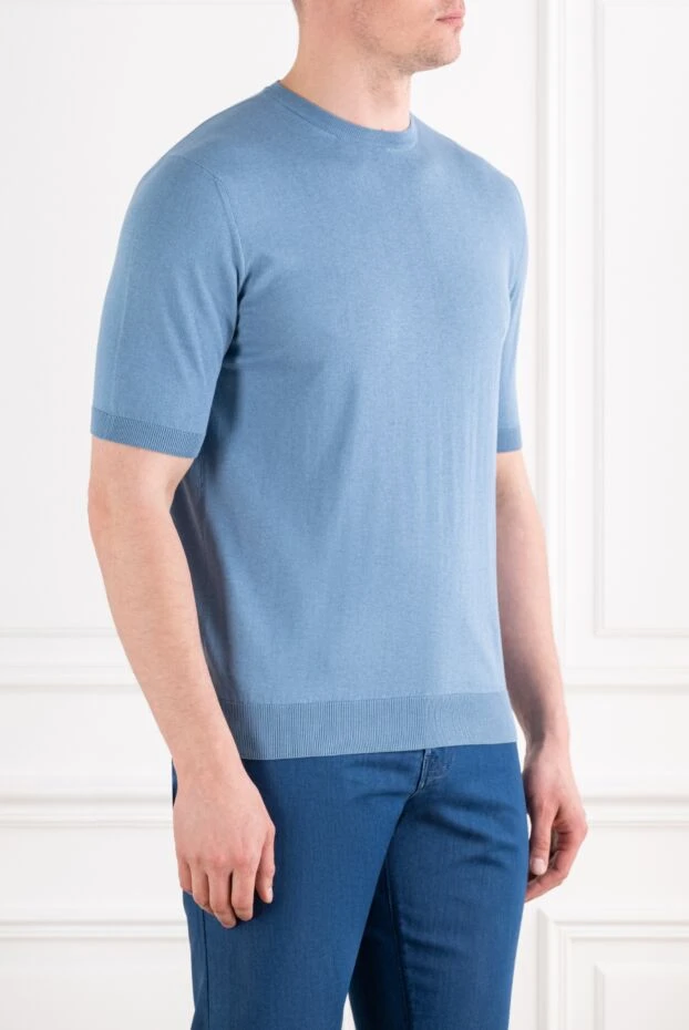 Cesare di Napoli light blue men's lightweight short sleeve jumper made of cotton and silk 194648 - photo 3