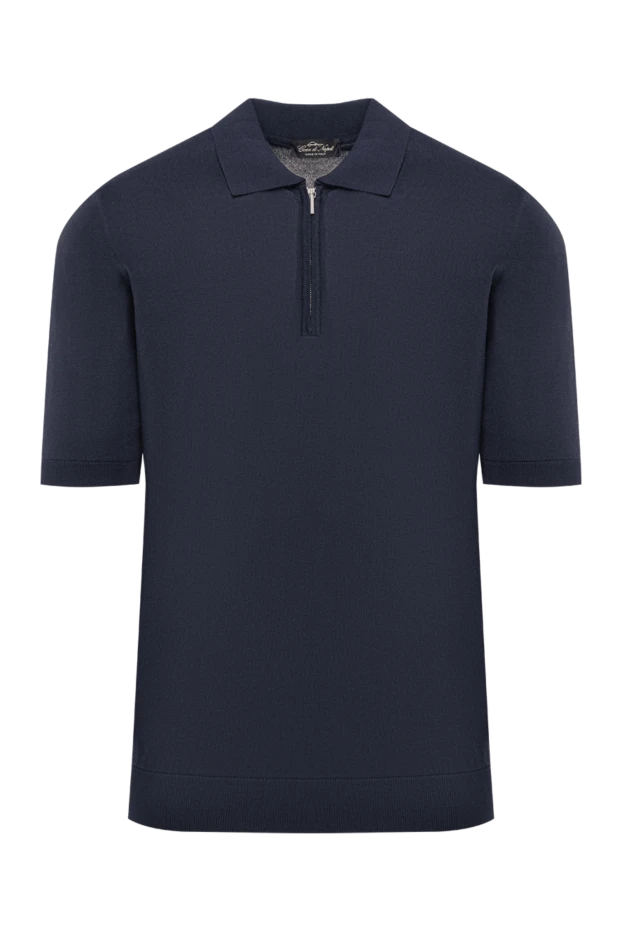 Cesare di Napoli dark blue men's silk and cotton polo shirt with zip 194649 - photo 1