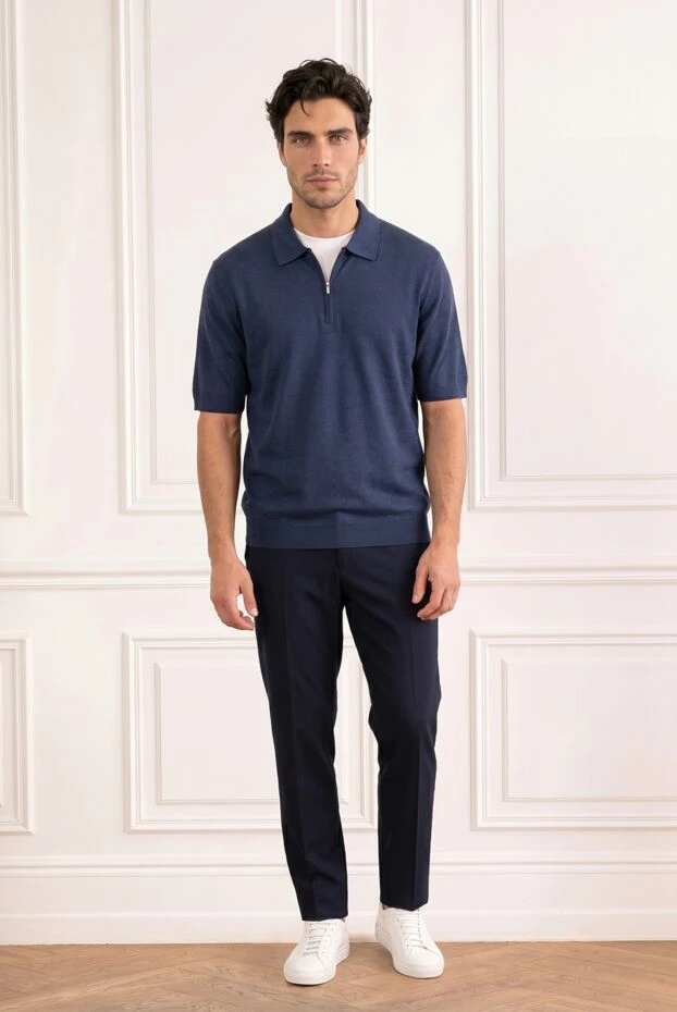 Cesare di Napoli dark blue men's silk and cotton polo shirt with zip 194649 - photo 2