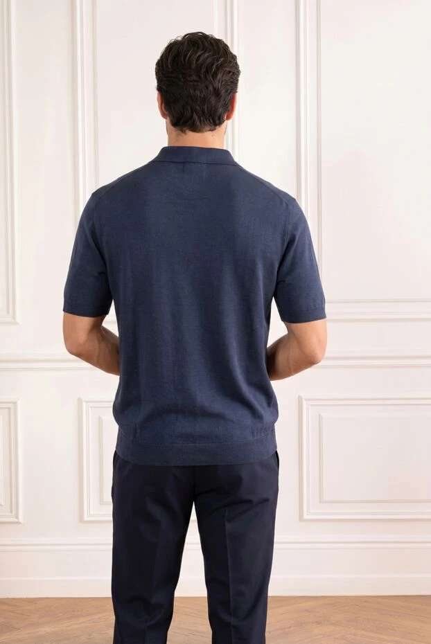 Cesare di Napoli dark blue men's silk and cotton polo shirt with zip 194649 - photo 3