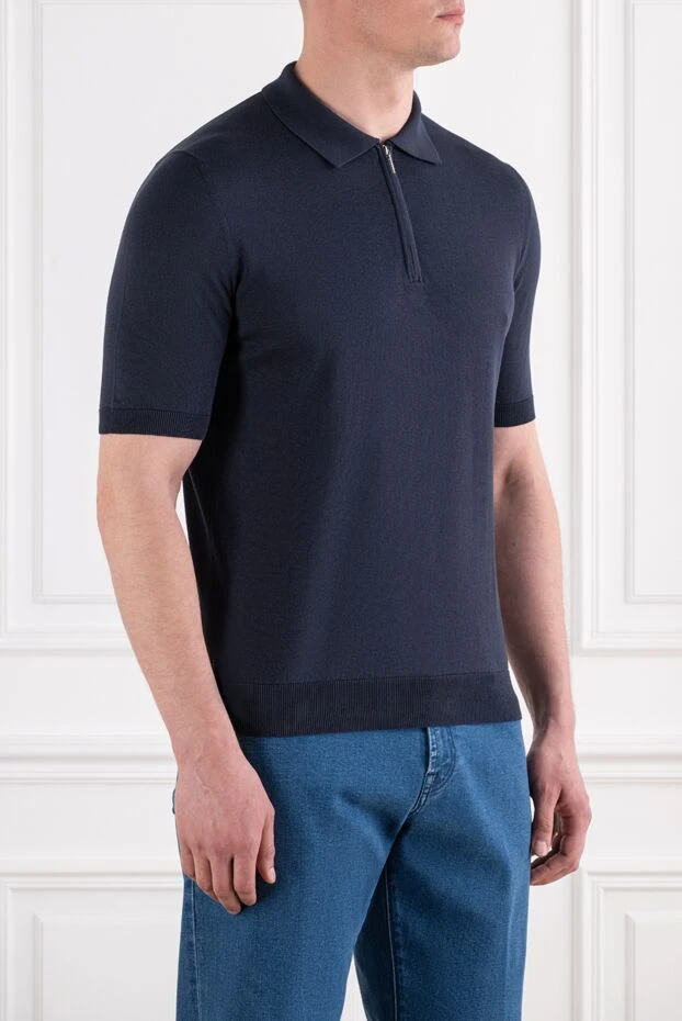Cesare di Napoli dark blue men's silk and cotton polo shirt with zip 194649 - photo 3