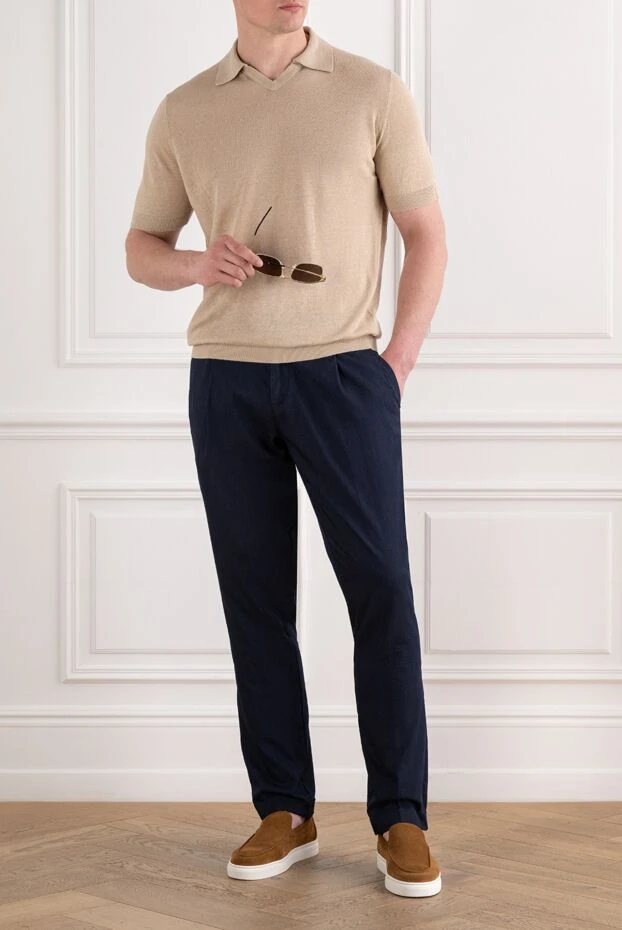 Cesare di Napoli sand-beige knitted linen and cotton polo shirt without buttons 194660 - photo 2