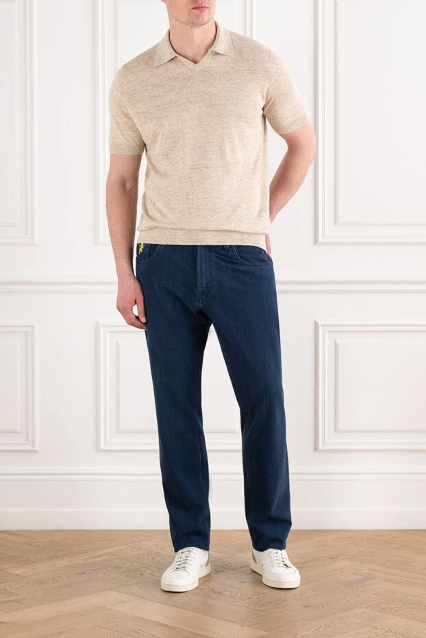Cesare di Napoli cream-colored knitted polo shirt with a v-neck 194666 - photo 2