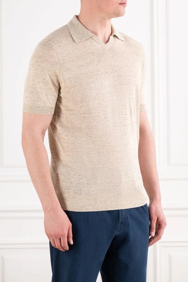Cesare di Napoli cream-colored knitted polo shirt with a v-neck 194666 - photo 3