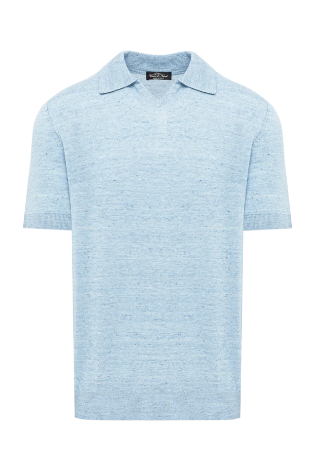Cesare di Napoli blue linen and cotton jersey polo shirt without buttons 194668 - photo 1