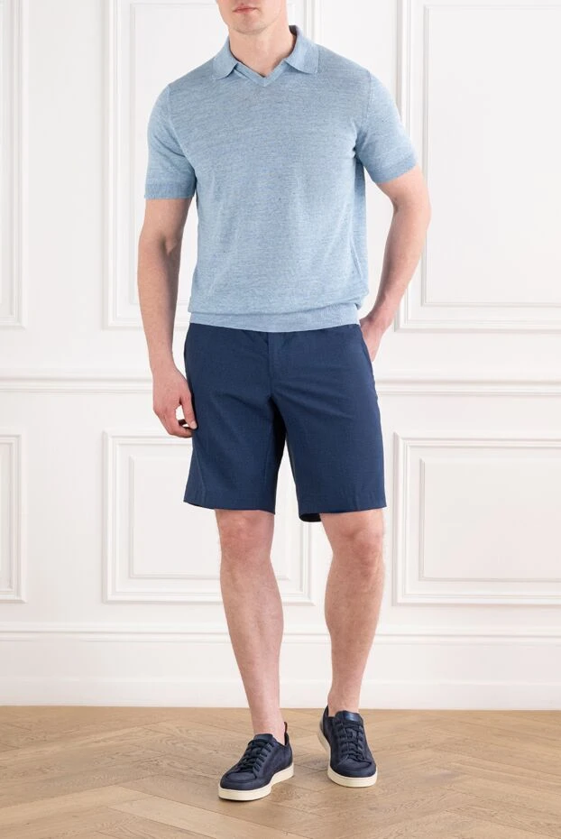 Cesare di Napoli blue linen and cotton jersey polo shirt without buttons 194668 - photo 2