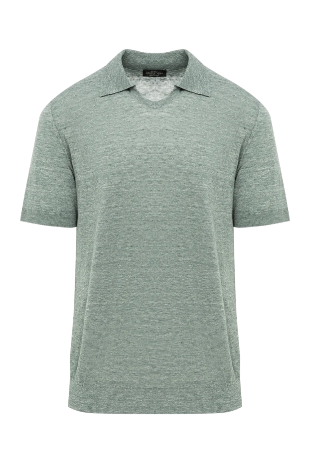 Cesare di Napoli sage green linen and cotton knit polo shirt with no buttons 194670 - photo 1