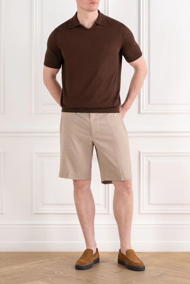Cesare di Napoli dark brown knitted polo shirt with a v-neck 194671 - photo 2
