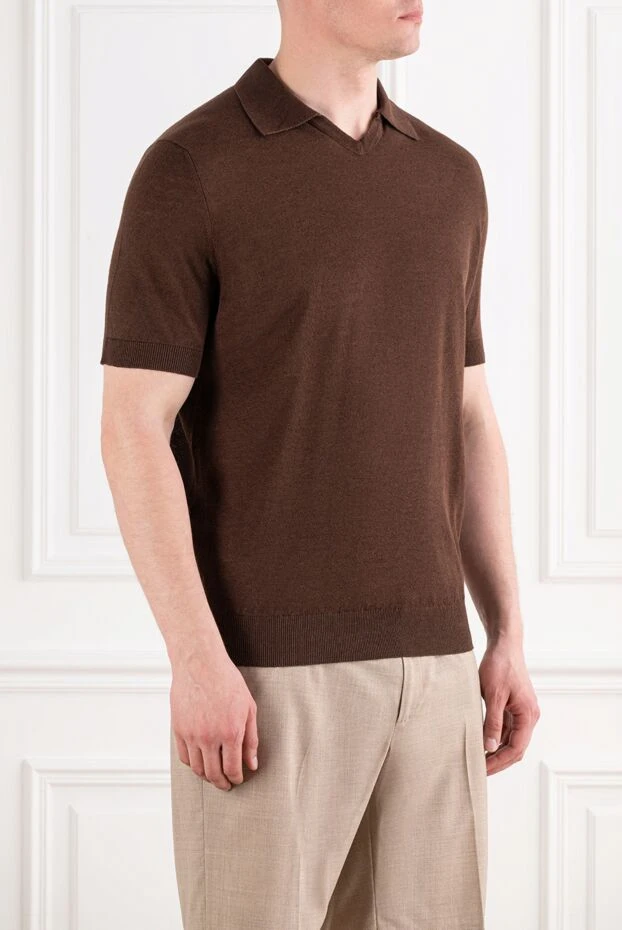 Cesare di Napoli dark brown knitted polo shirt with a v-neck 194671 - photo 3