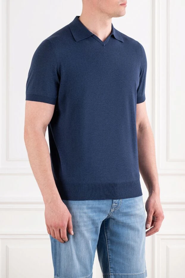 Cesare di Napoli dark blue cotton jersey polo shirt without buttons 194673 - photo 3