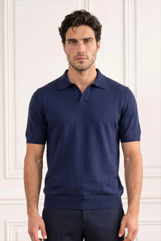 Cesare di Napoli dark blue knit polo shirt with short sleeves and no fastening 194677 - photo 3