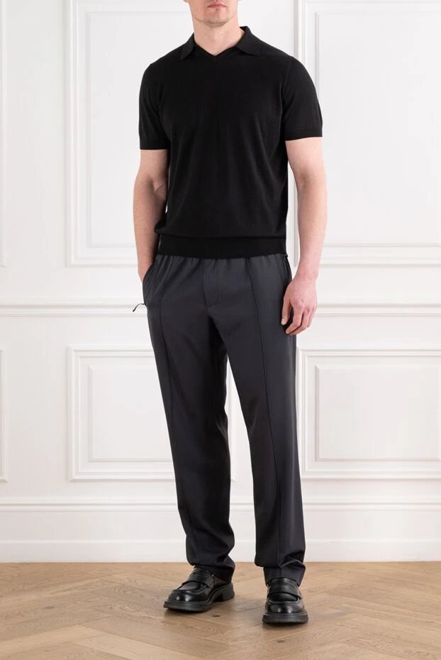 Cesare di Napoli black knitted polo shirt with a buttonless collar 194680 - photo 2